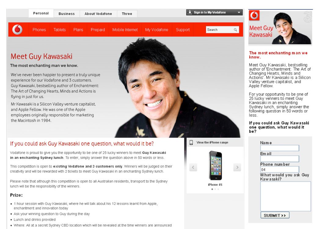 Vodafone App Aid Campaign Guy Kawasaki competition page